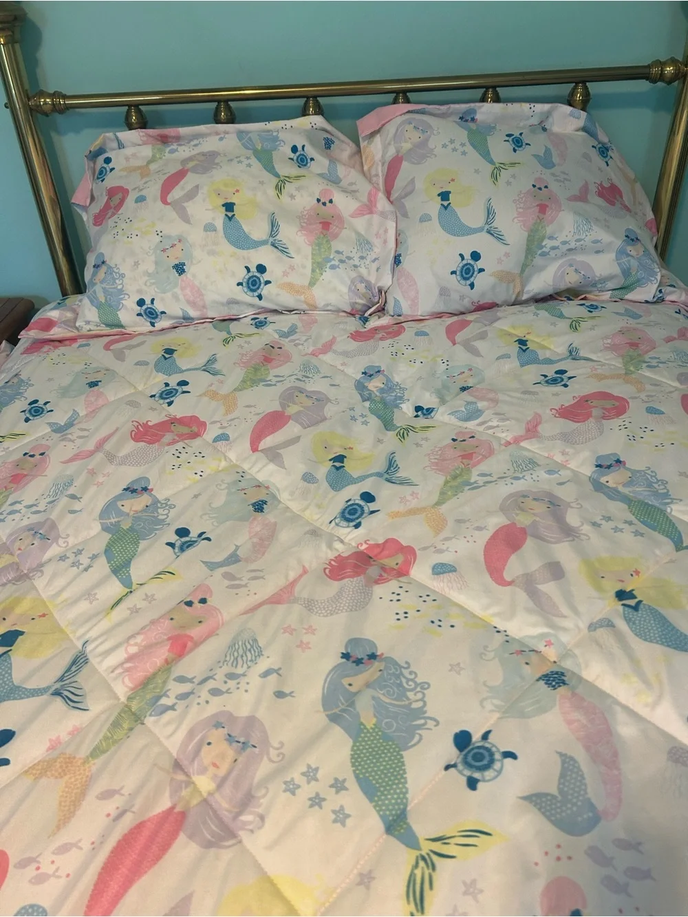 Full Size Mermaid Quilted Comforter and Shams Pink Blue